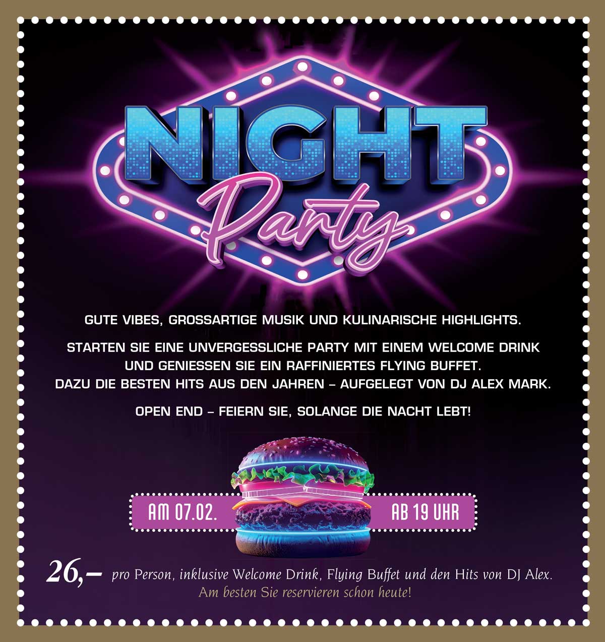 Flyer – Flying Buffet und den Hits von DJ Alex